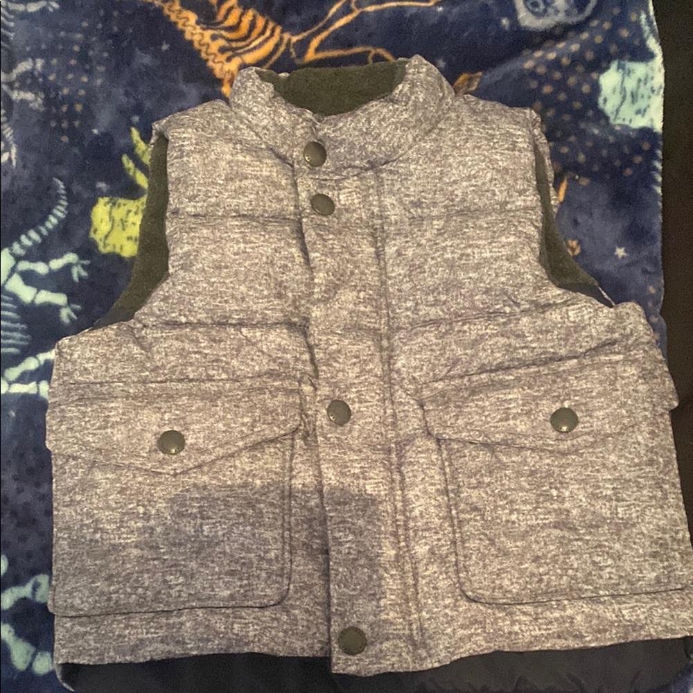 Gray Puffer Vest with Button Details